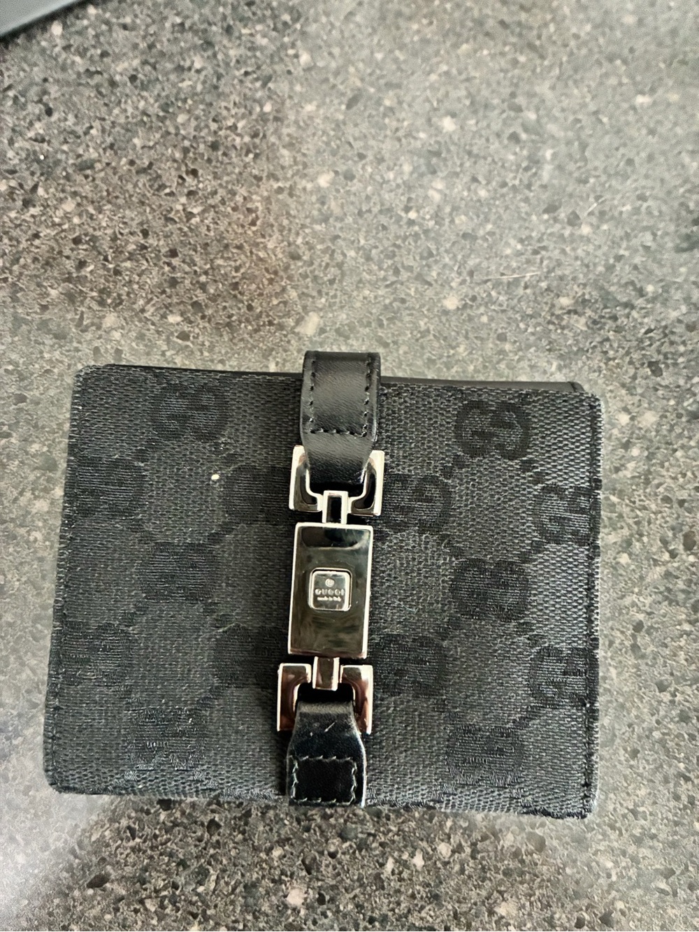 Gucci Black Signature Monogram Card Holder with Silver Hardware